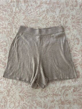 H&M Ribbed Lounge Shorts in Taupe Beige